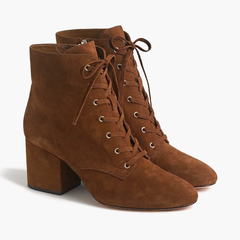 Jcrew suede lace-up block heel boots
